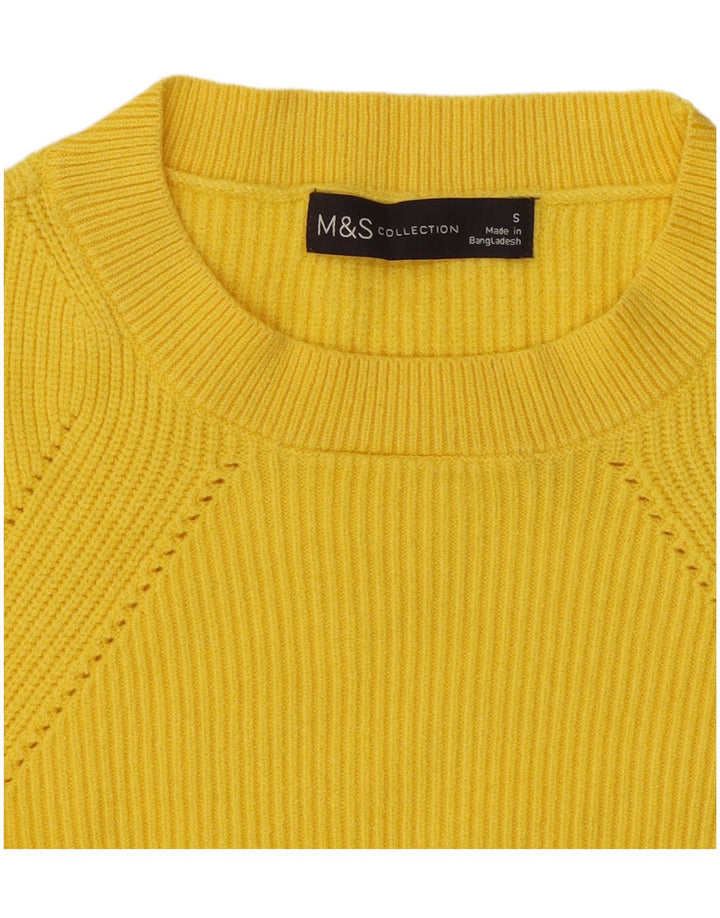 Maglione maglione girocollo da donna Marks & Spencer UK 10 piccolo giallo