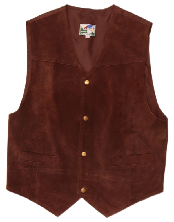 Gilet vintage da uomo in pelle scamosciata in pelle marrone medio