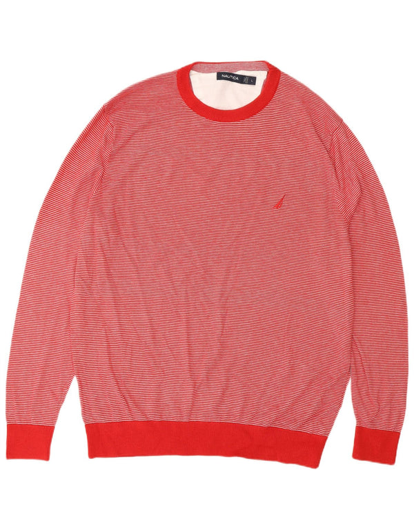 Maglione da uomo girocollo Nautica, grande cotone gessato rosso