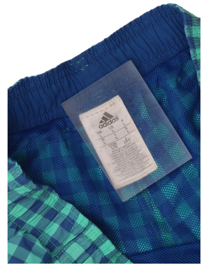 Pantaloncini da bagno da uomo Adidas Large turchese a quadretti in nylon