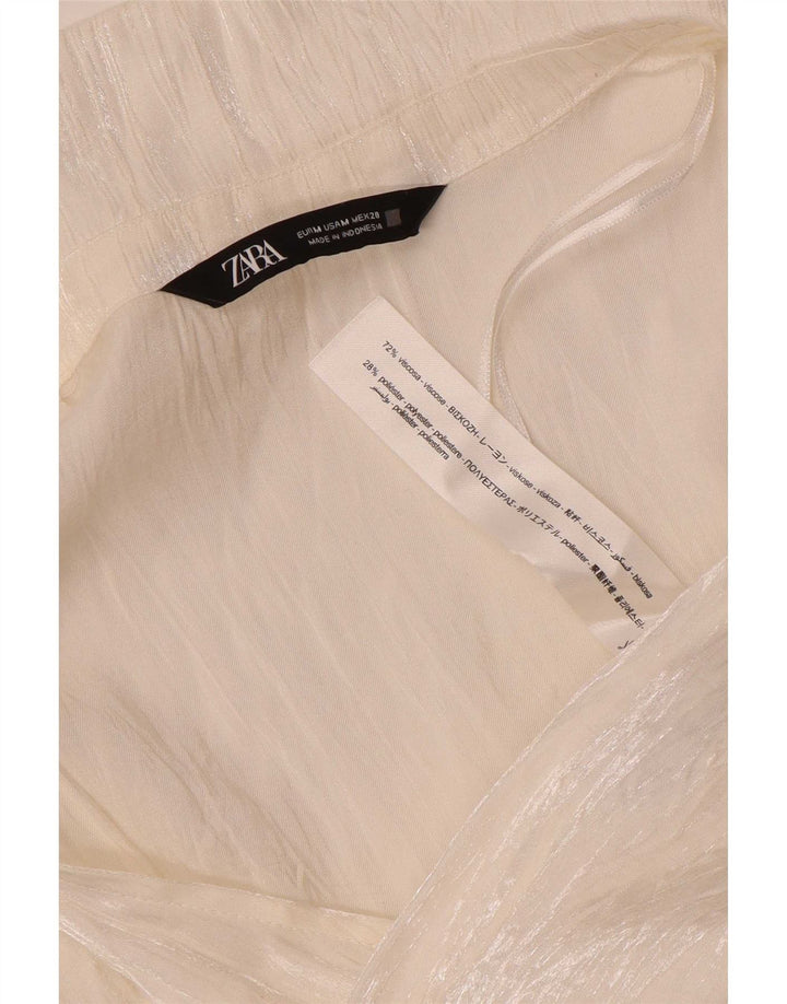 Top Zara a maniche lunghe da donna, UK 12, viscosa bianca media