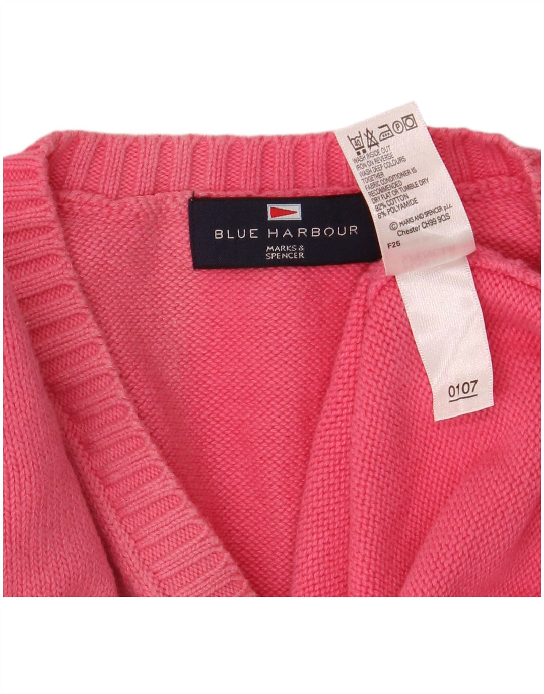 MARKS & SPENCER Maglione da uomo con scollo a V blu Harbour grande cotone rosa