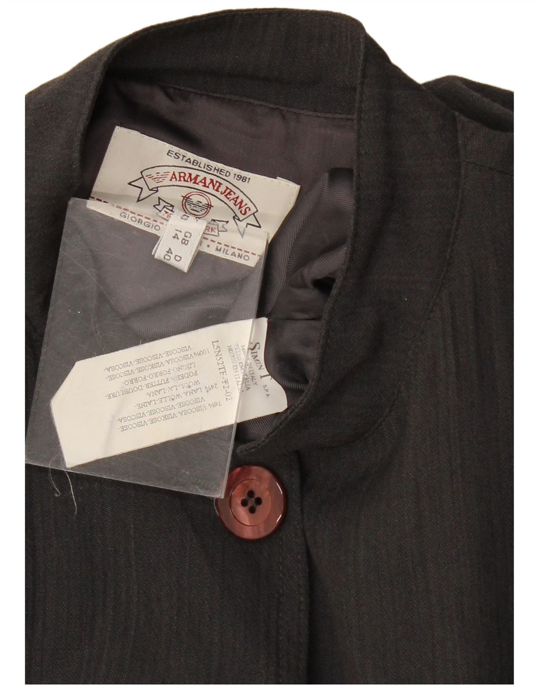 ARMANI JEANS Giacca Blazer da Donna a 5 Bottoni UK 14 Large Nera in Viscosa