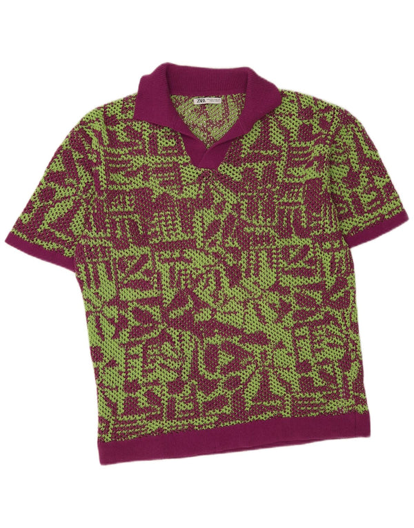 Zara Maglione da uomo con collo alto trasparente con collo alto, viola medio geometrico