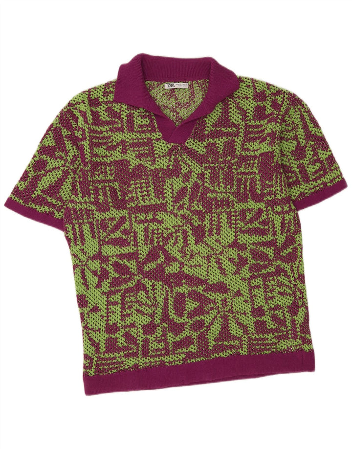 Zara Maglione da uomo con collo alto trasparente con collo alto, viola medio geometrico
