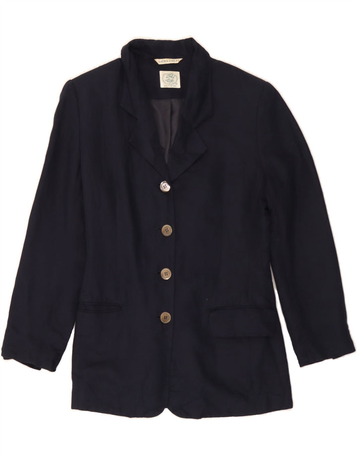 LAURA ASHLEY Womens 4 Button Blazer Jacket US 10 Large Navy Blue Linen Vintage Laura Ashley and Second-Hand Laura Ashley from Messina Hembry 