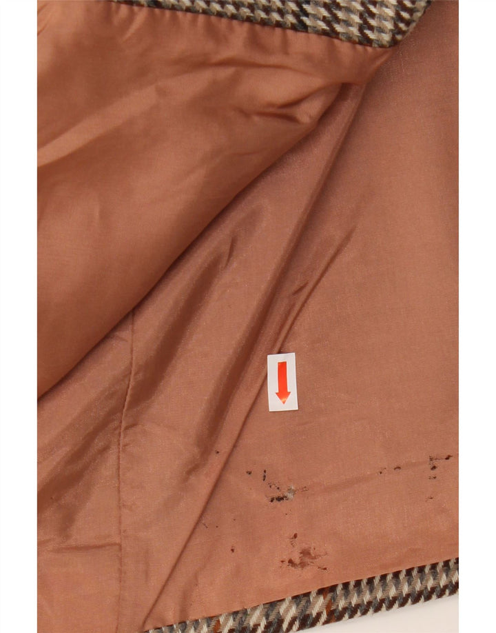 Giacca blazer vintage da donna a 1 bottone UK 20 2XL lana a quadri marrone