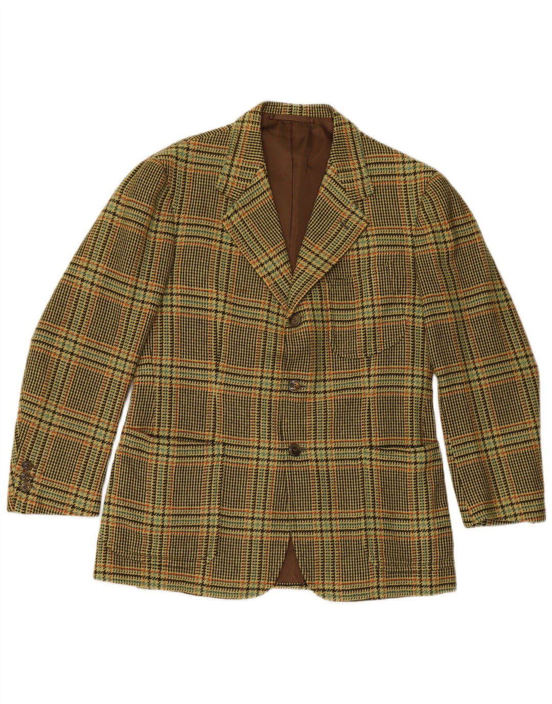 Giacca blazer da uomo a 3 bottoni VINTAGE UK 38 pied de poule verde medio