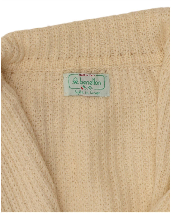 BENETTON Maglione cardigan corto da donna IT 46 grande lana bianco sporco