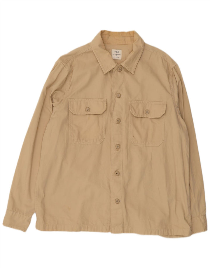 Camicia overshirt da uomo Marks & Spencer XL in cotone beige