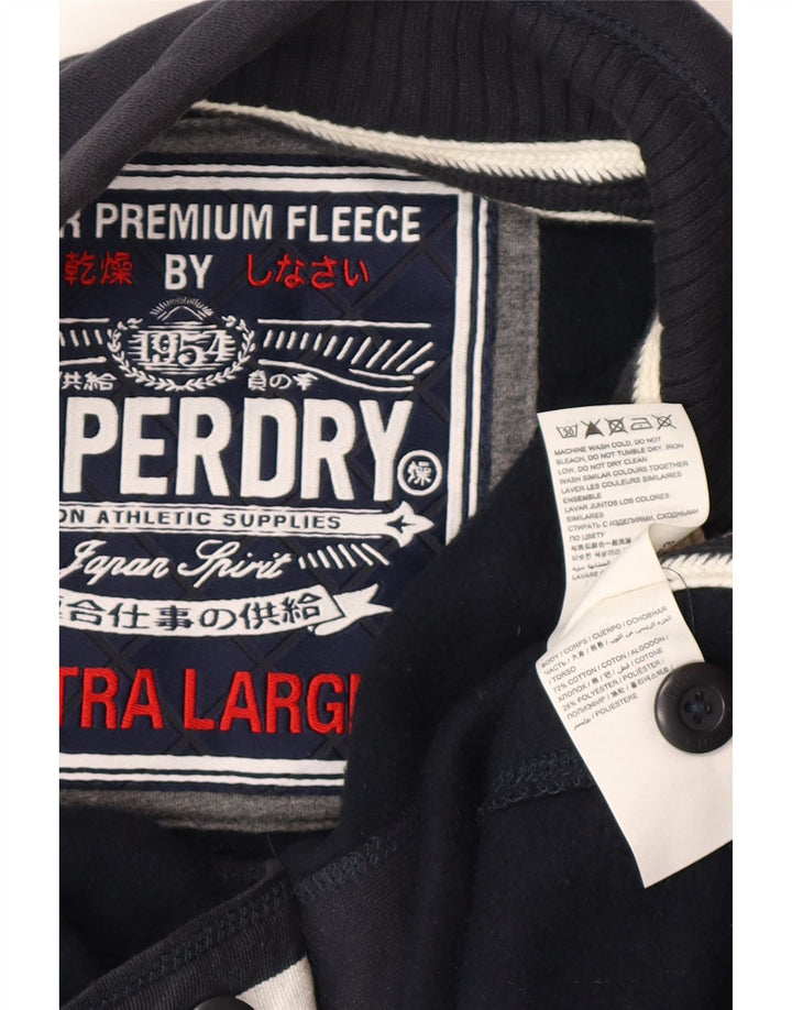 Felpa da uomo con collo con bottoni grafici Superdry, maglione XL, cotone blu navy