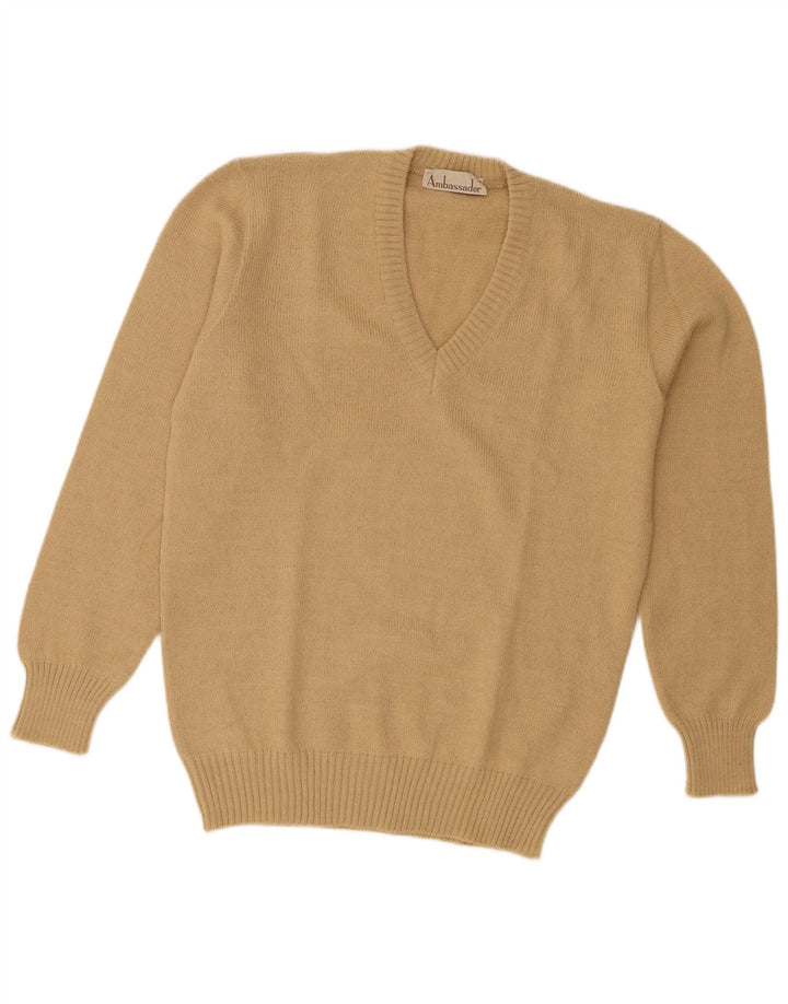 Maglione da uomo con scollo a V Ambassador Lana di alpaca beige medio