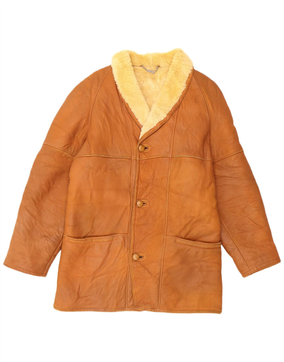 MABRUN Giacca in shearling da uomo UK 36 Piccola pelle marrone