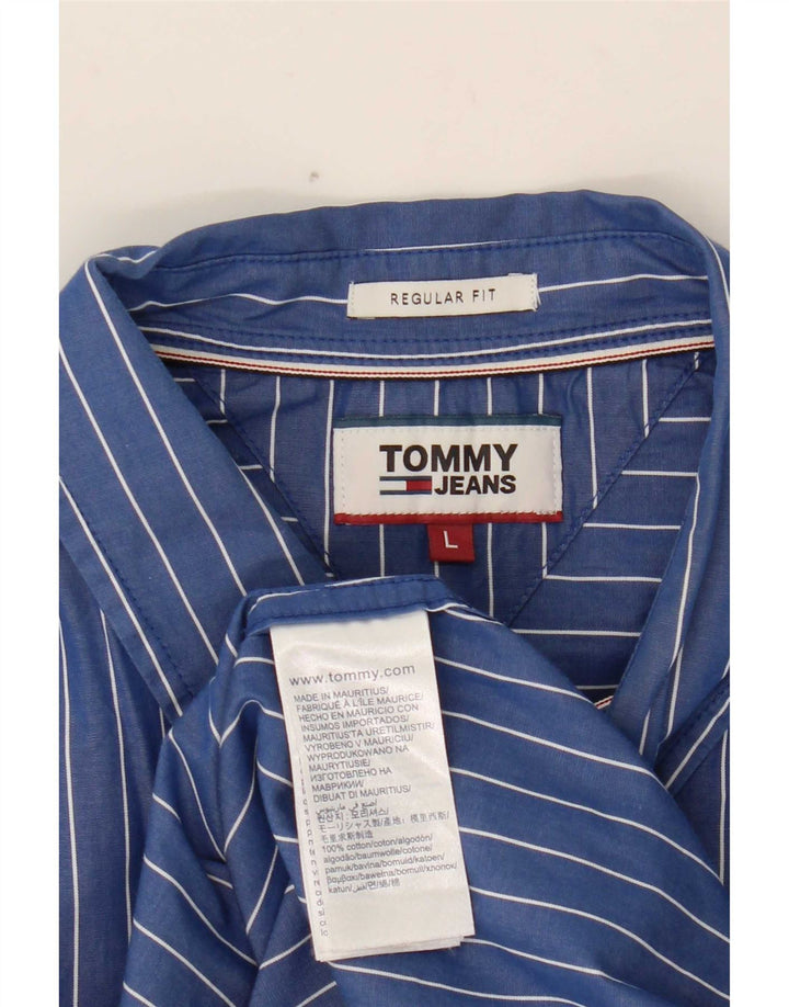 Camicia da uomo Regular Fit Tommy Hilfiger Large in cotone a righe blu