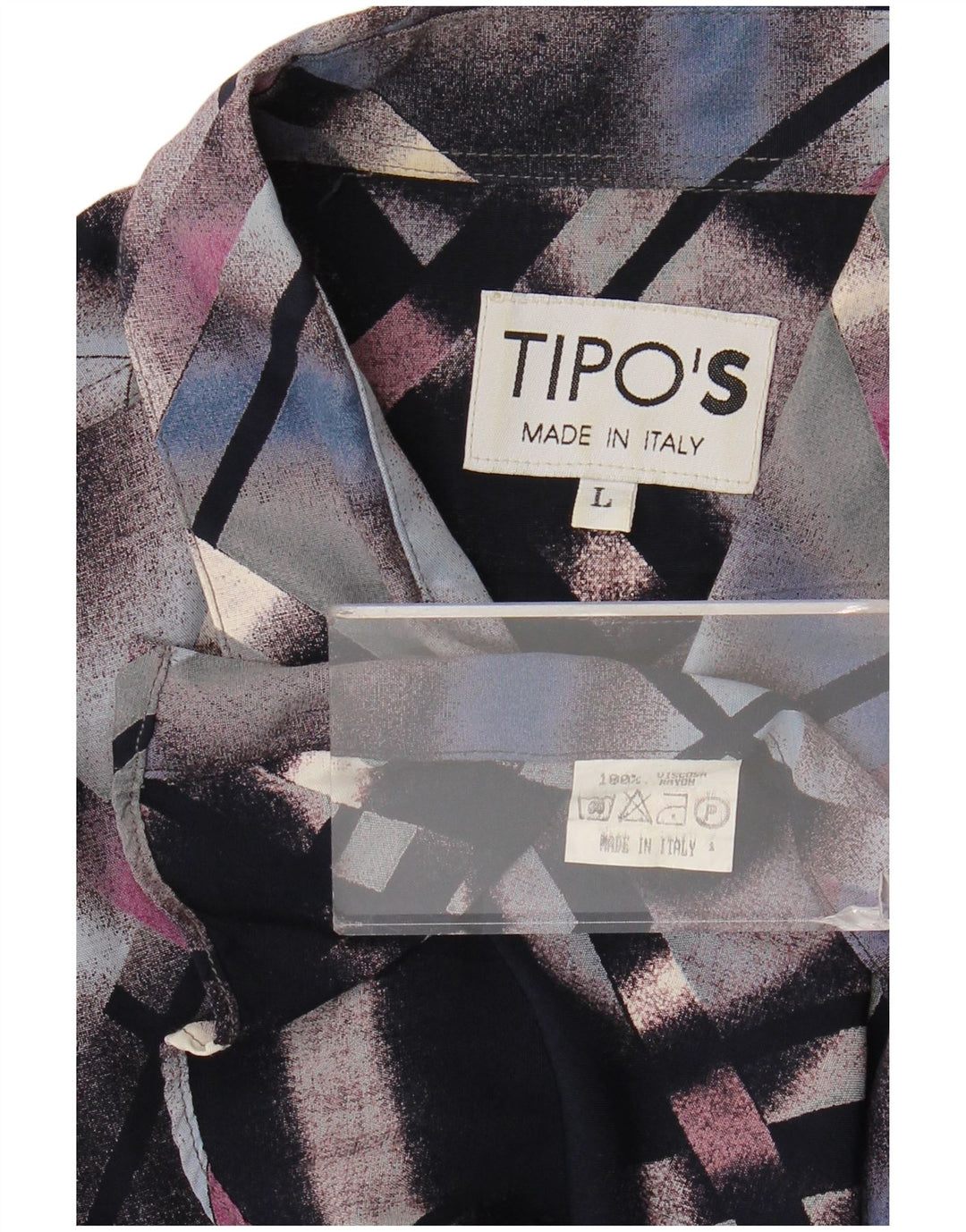 Camicia Uomo Tipo' S Large in viscosa geometrica multicolore