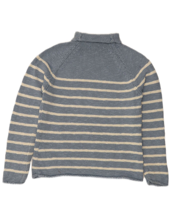 Maglione maglione da donna a collo alto L.L.Bean UK 10 piccolo cotone a righe blu