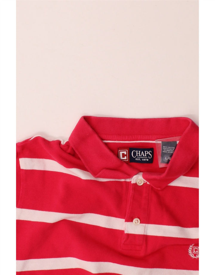 CHAPS Mens Polo Shirt Large Red Striped Cotton Vintage Chaps and Second-Hand Chaps from Messina Hembry 