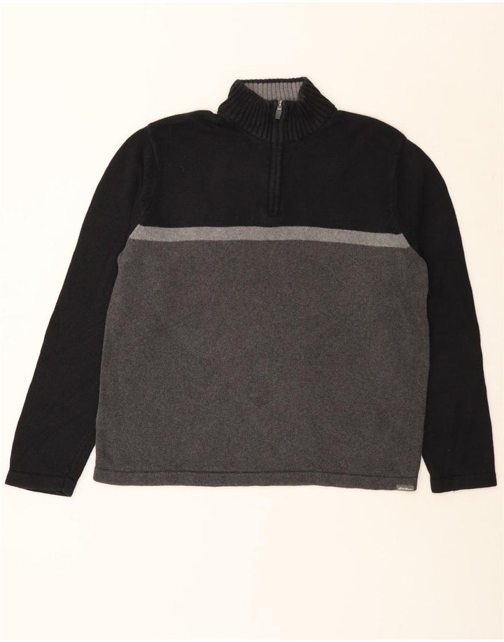 Eddie Bauer Maglione da uomo con zip e collo grande in cotone color block nero