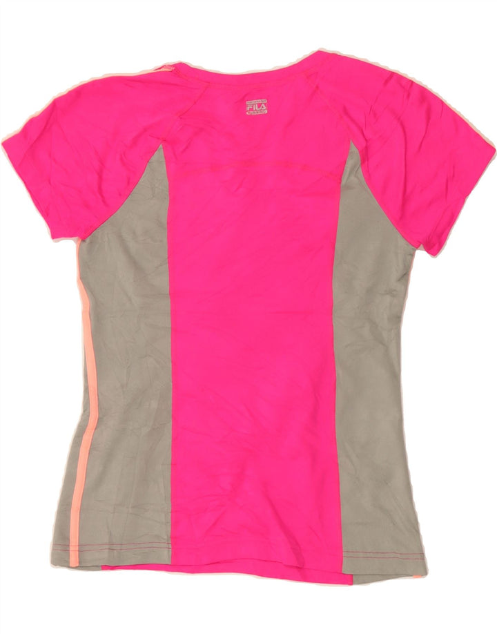 FILA Womens T-Shirt Top UK 10 Small Pink Colourblock Vintage Fila and Second-Hand Fila from Messina Hembry 