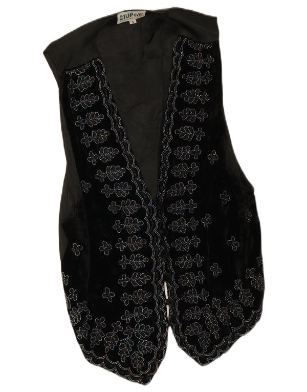 Gilet da donna vintage UK 10 piccolo floreale nero