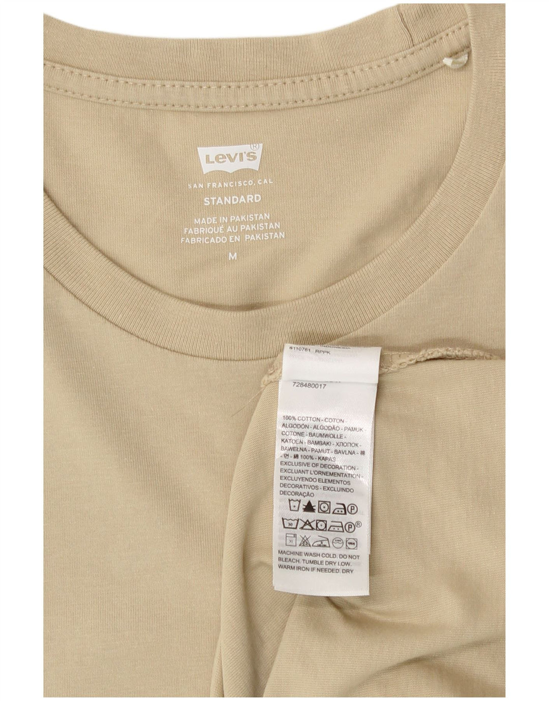 Levi's Uomo Standard Top Manica Lunga Cotone Beige Medio