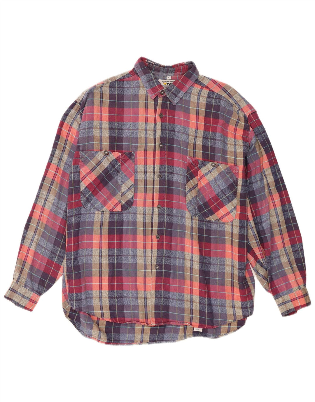 POP 84 Camicia da uomo in flanella di cotone a quadri multicolore grande
