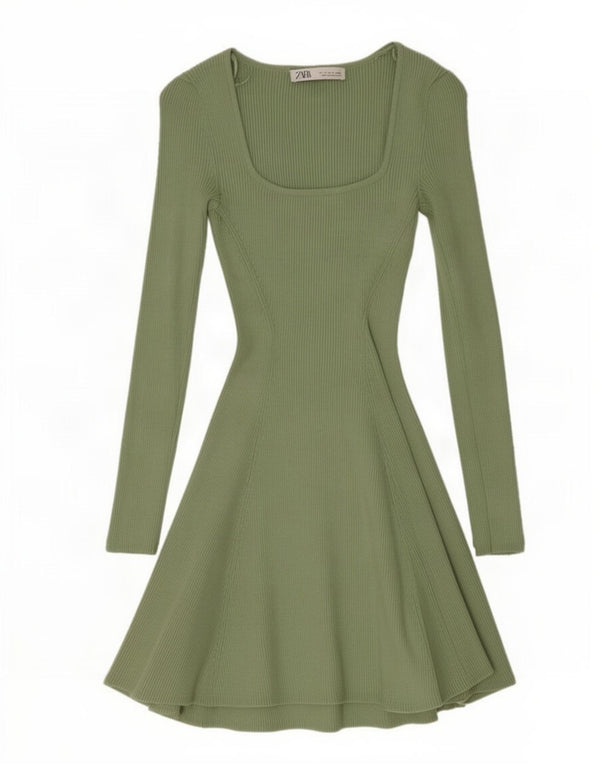 Abito maglione a maniche lunghe da donna Zara UK 8 Small verde viscosa