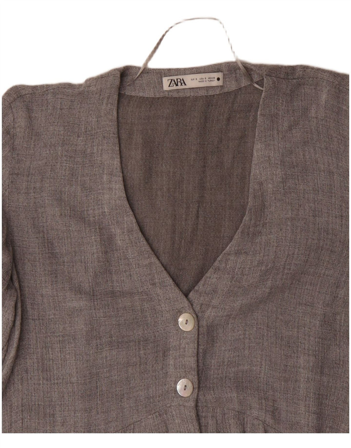 Giacca Blazer a 5 Bottoni con Maniche a 3/4 ZARA da Donna UK 10 Piccola Grigia