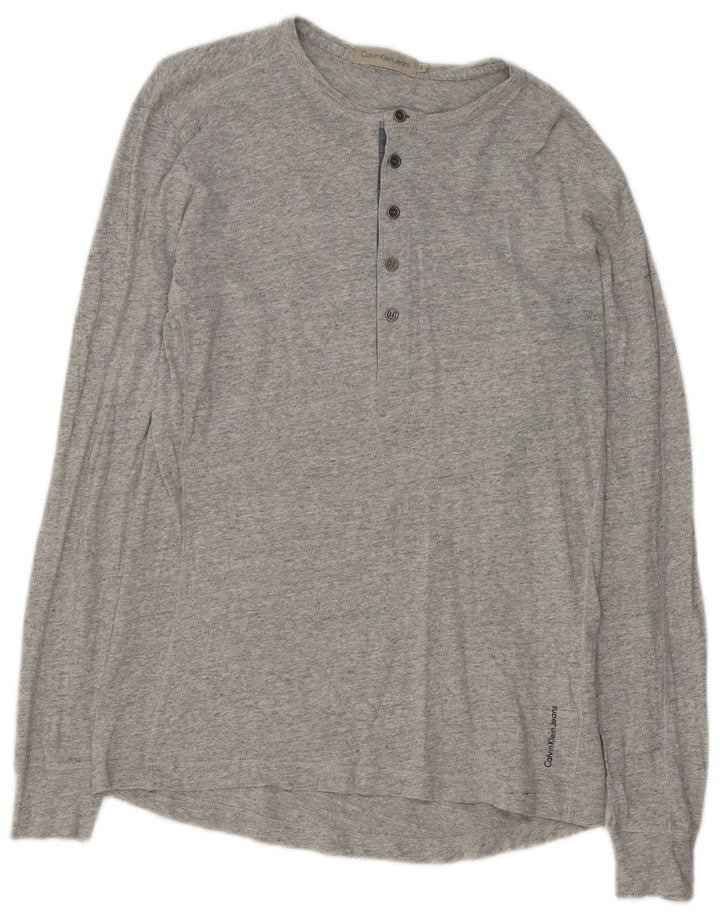 Calvin Klein Jeans Top da uomo a manica lunga piccolo in cotone chiazzato grigio