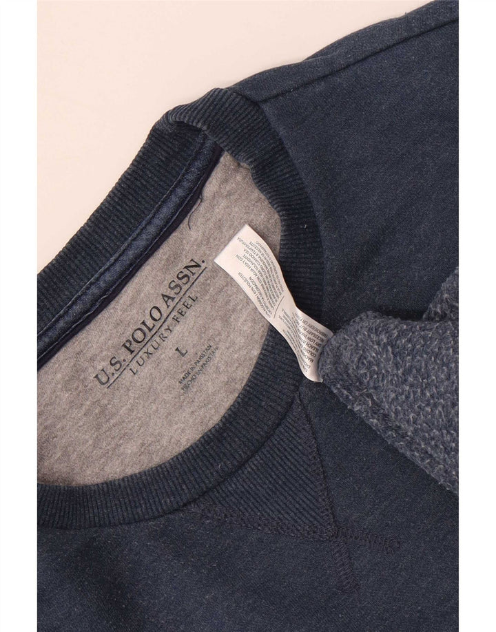 Polo Assn. Felpa da uomo maglione grande in cotone blu