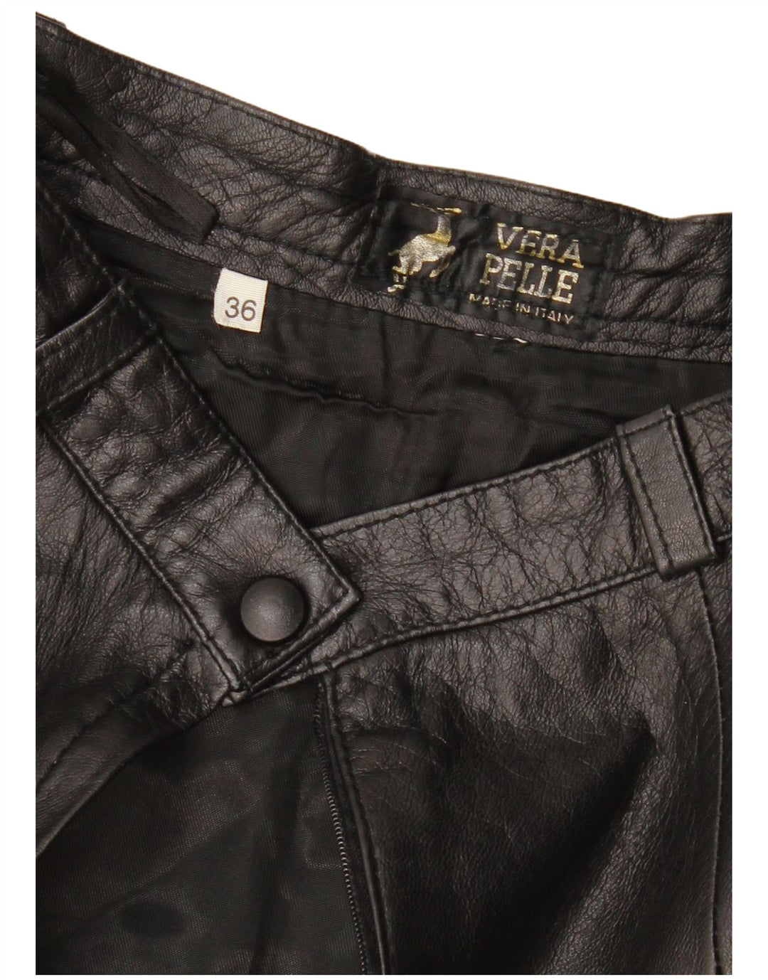 Gonna in pelle da donna VINTAGE EU 36 piccola W26 in pelle nera