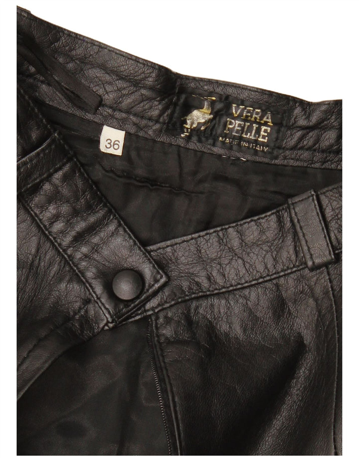Gonna in pelle da donna VINTAGE EU 36 piccola W26 in pelle nera