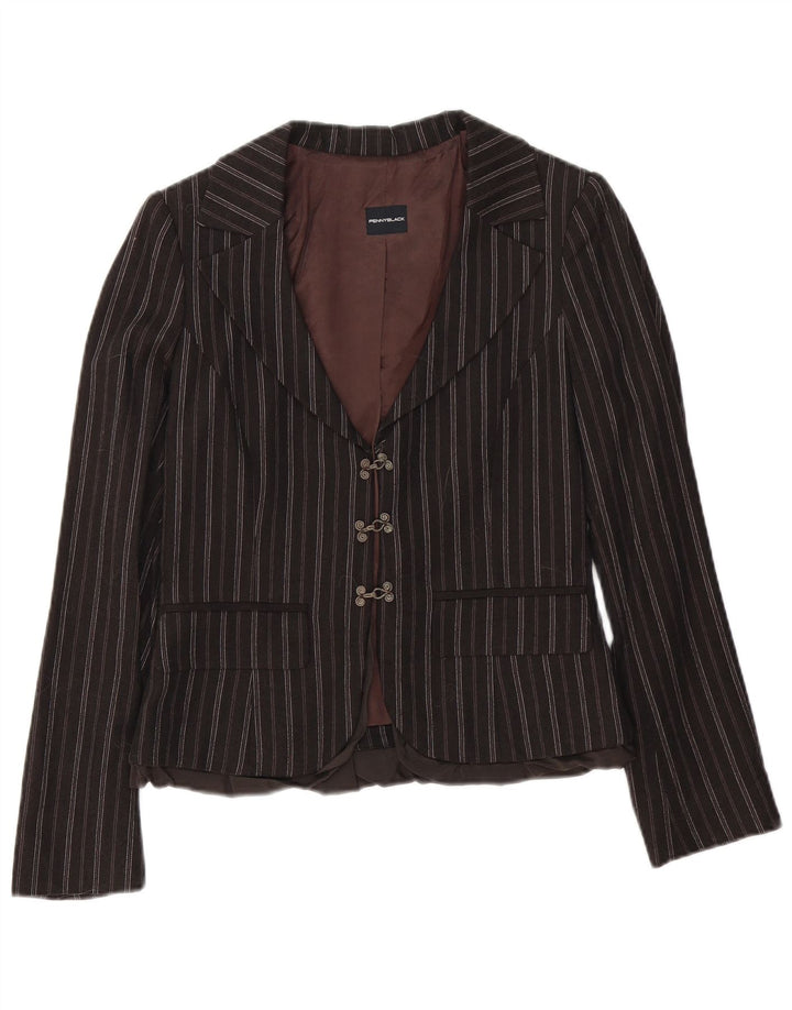 Giacca blazer a 3 bottoni da donna Penny Black UK 12 Cotone a righe marrone medio
