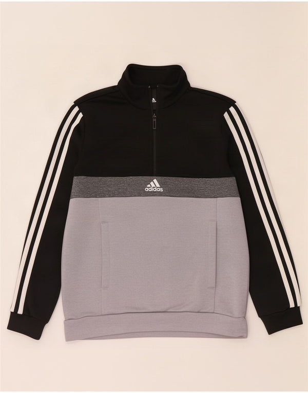 Felpa Adidas da ragazzo con zip e collo, 11-12 anni, color block nero