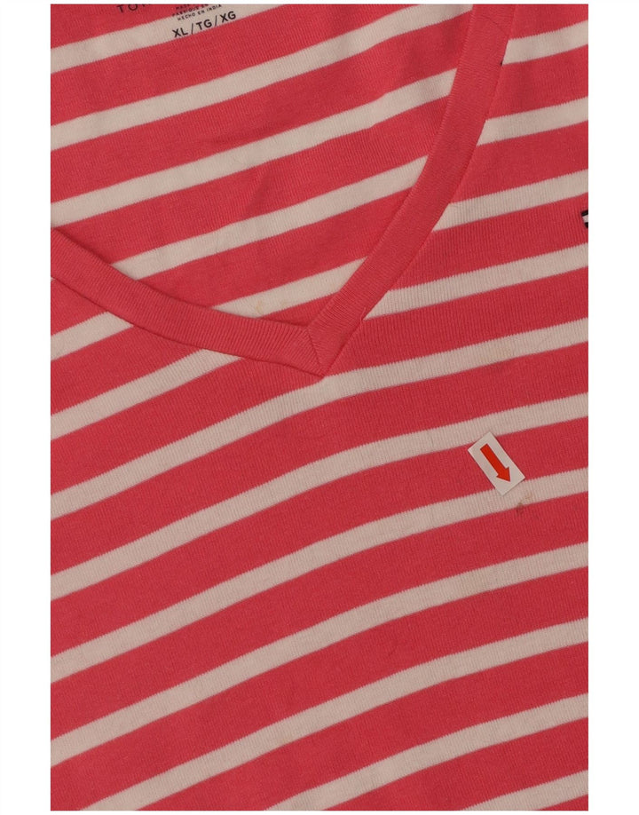 TOMMY HILFIGER T-shirt da donna Top UK 18 XL Cotone a righe rosa