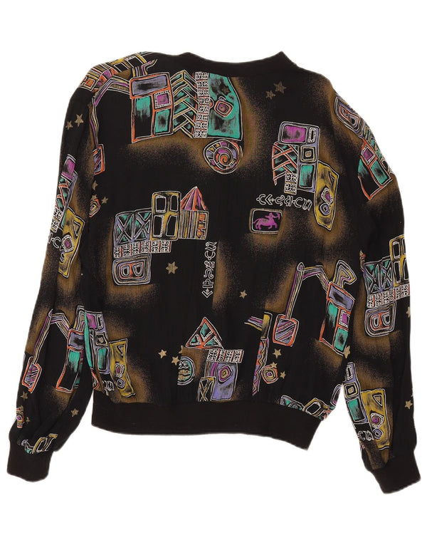 Camicetta camicia vintage da donna UK 18 XL Nera geometrica