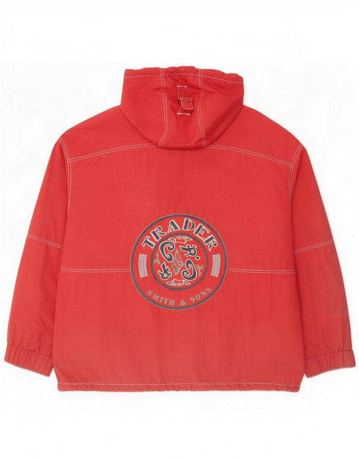 Giacca a vento vintage da uomo con cappuccio UK 40 grande poliestere rosso