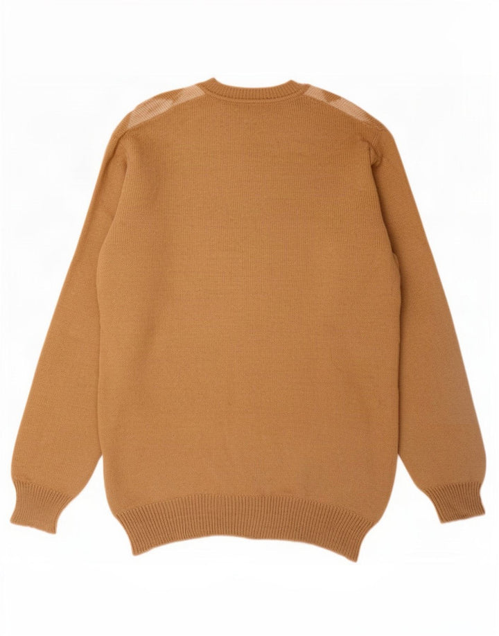 Maglione da uomo con scollo a V Colombo, lana di alpaca beige medio a rombi/diamanti