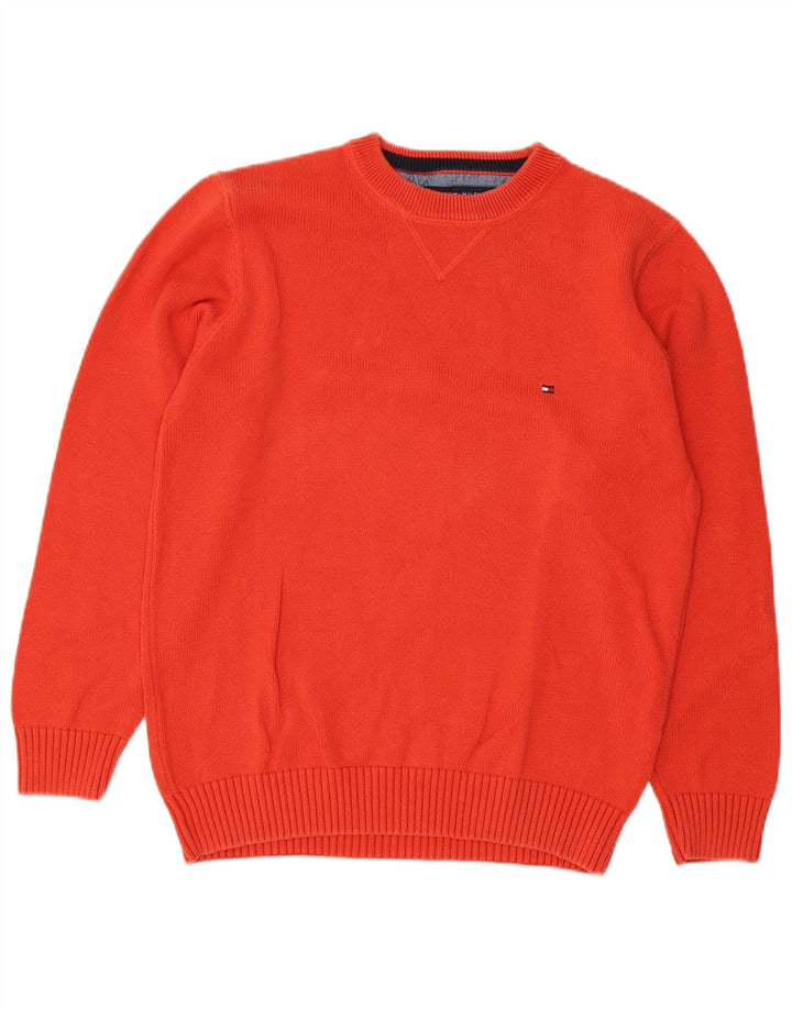 TOMMY HILFIGER Mens Crew Neck Jumper Sweater Medium Orange Cotton