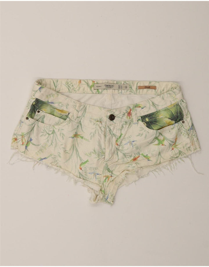 Pantaloni caldi da donna Zara EU 38 piccoli W28 cotone floreale bianco