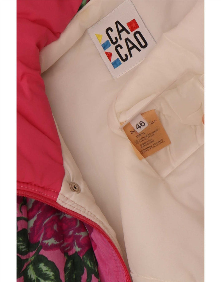 Giacca Imbottita Donna Cacao IT 46 Large Rosa Floreale Poliammide Retro