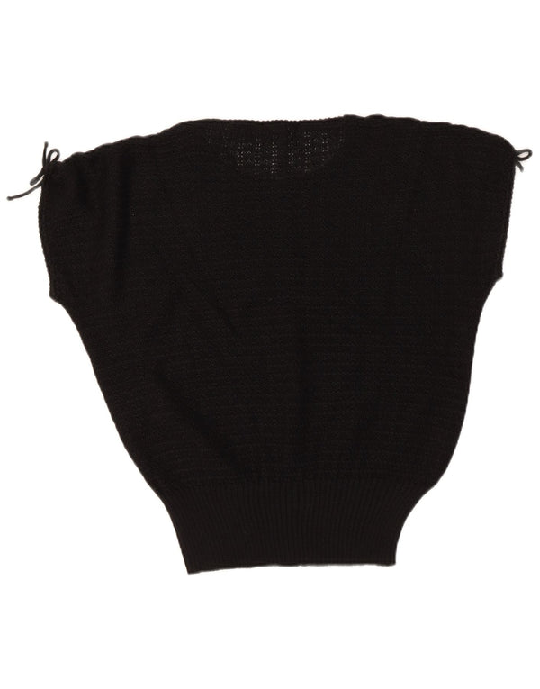 Canottiera vintage da donna UK 14 grande nera in poliacrilico