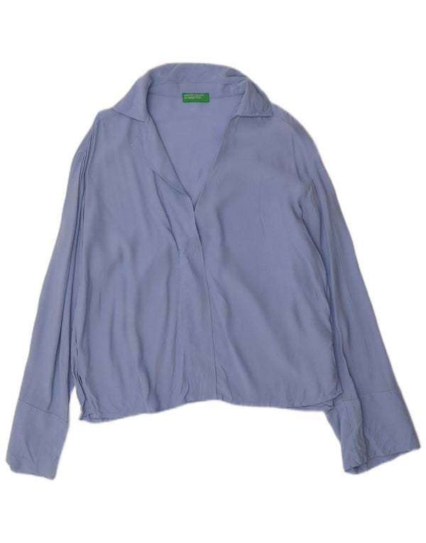 BENETTON Camicia pullover oversize da donna camicetta UK 10 piccola viscosa blu