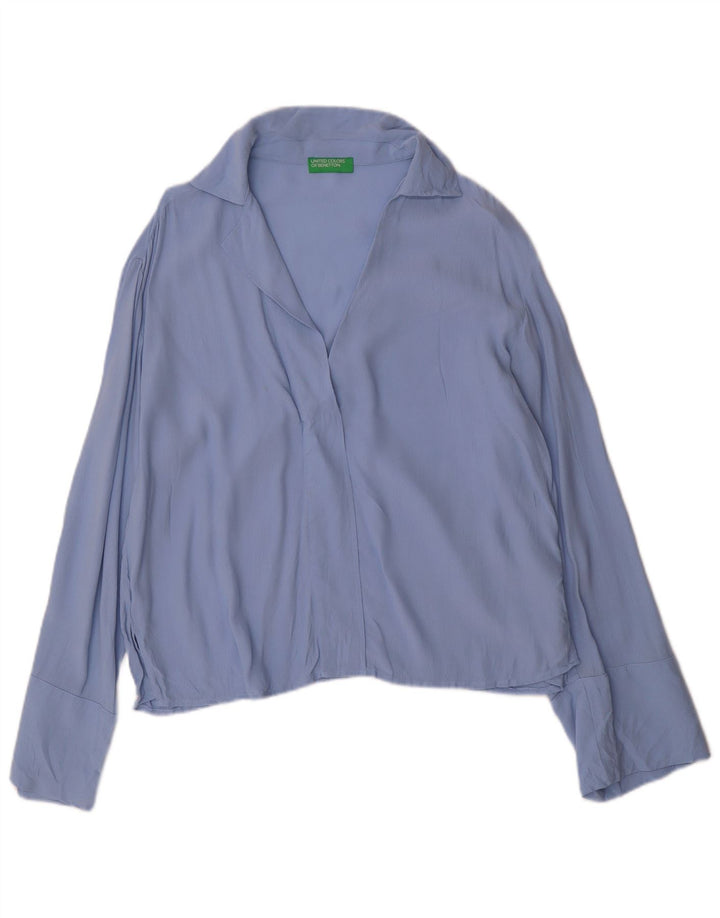 BENETTON Camicia pullover oversize da donna camicetta UK 10 piccola viscosa blu