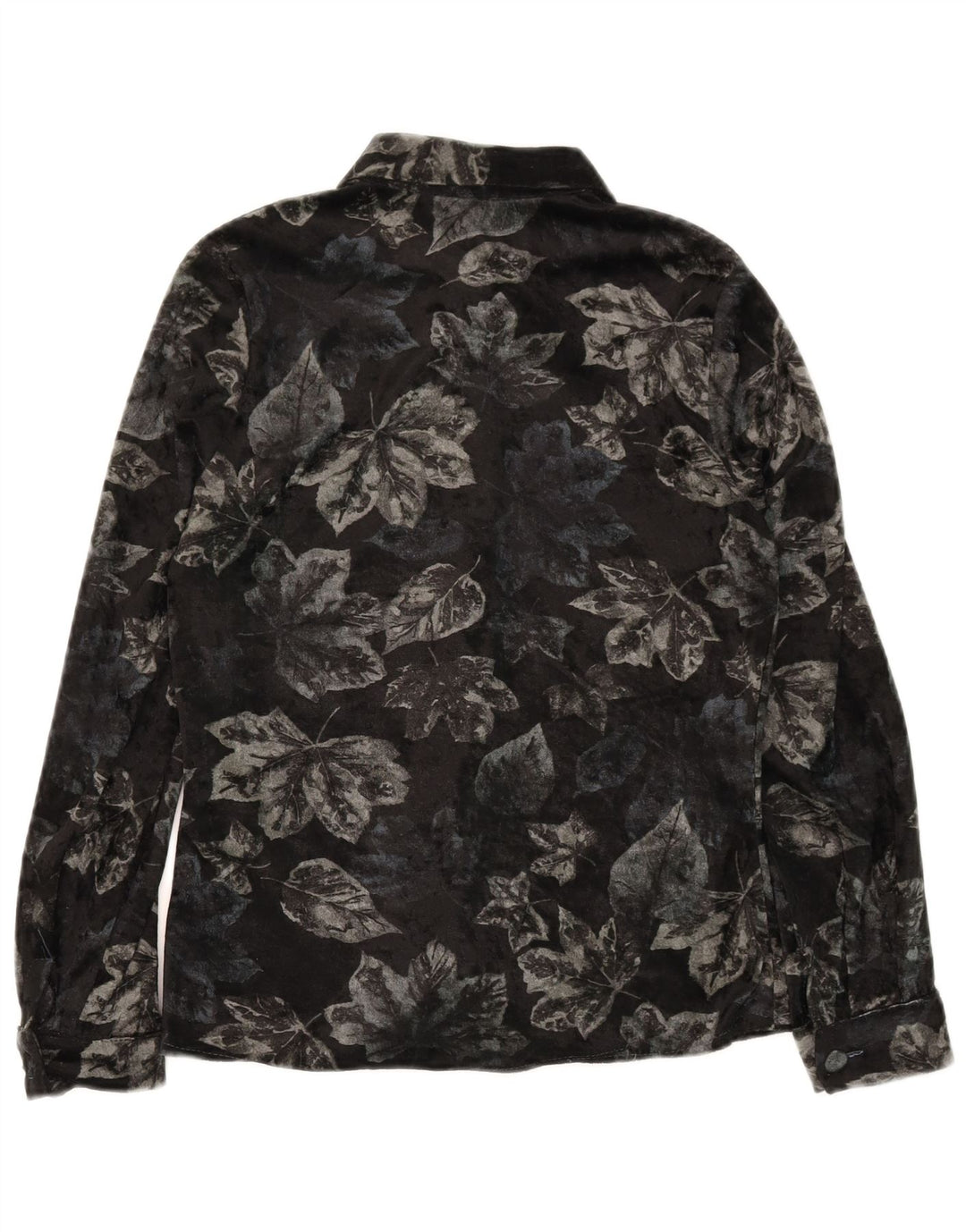 VINTAGE Womens Velour Shirt IT 42 Medium Black Floral Polyester