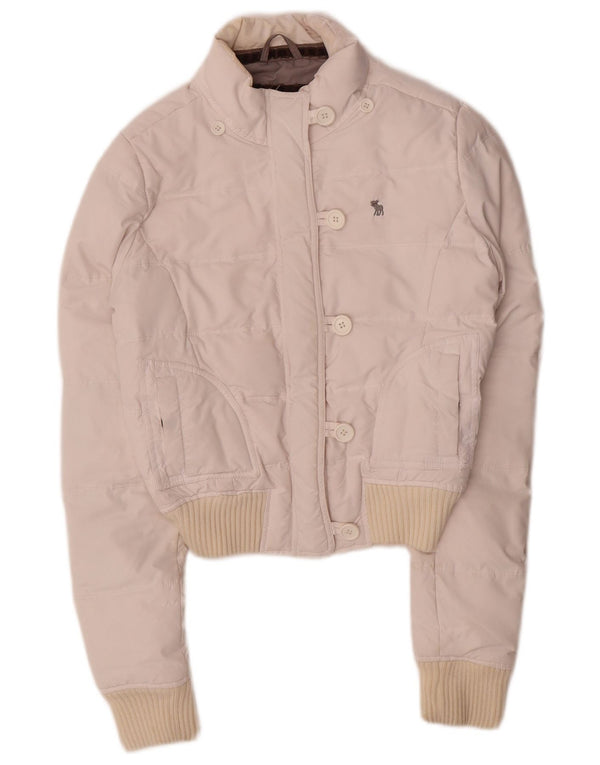 Giacca imbottita corta da donna Abercrombie & Fitch UK 10 piccola in nylon bianco