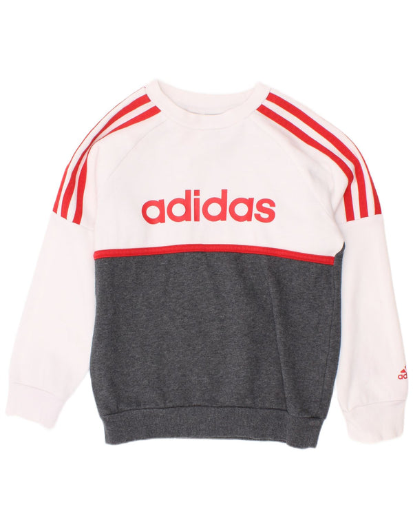 Felpa grafica Adidas per ragazzi, 5-6 anni, cotone color block bianco