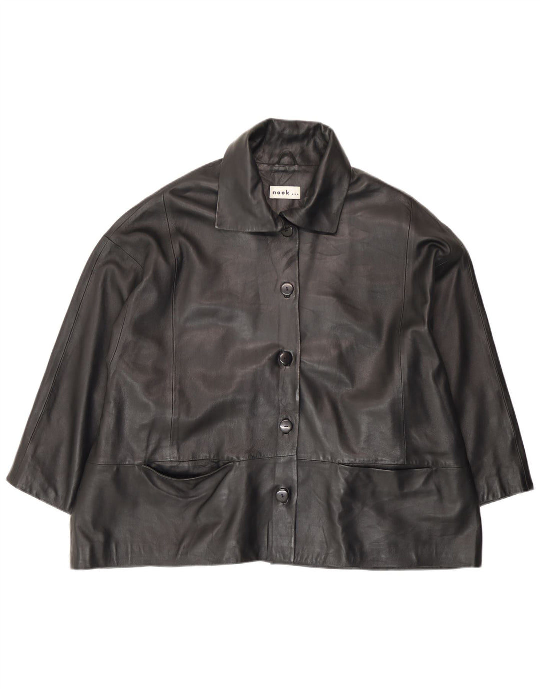 Giacca in pelle vintage da donna UK 18 XL in pelle nera