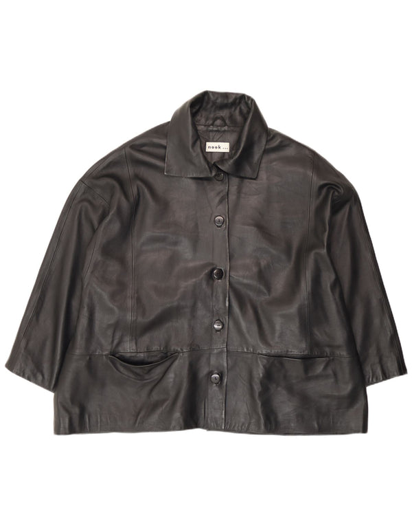 Giacca in pelle vintage da donna UK 18 XL in pelle nera