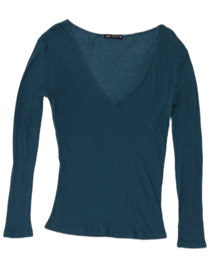 Top Zara da donna a maniche lunghe UK 14 grande blu
